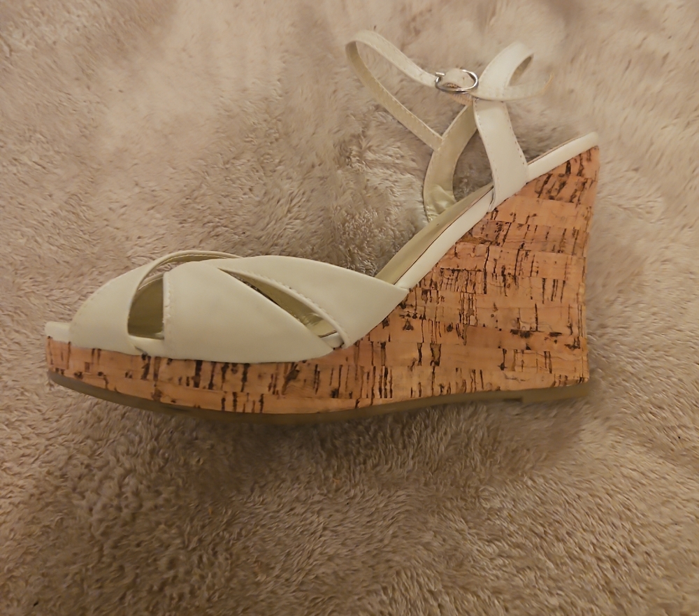Chic Cream Wedge Shoes with Cork Sole